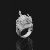 Silver Dragon Turtle Ring - Mythical Creature Jewelry, Eastern Symbolism Ring, Unique Gift for Fantasy Lovers