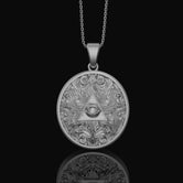 Silver Eye of Providence Pendant - Masonic Medallion, Freemason Symbol Necklace, Illuminati Jewelry