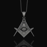 Silver Master Mason Pendant - Freemason Symbol with Eye of Providence, Masonic Necklace, Esoteric Jewelry