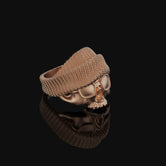 Silver Goggled Skull Ring with Beanie - Biker Skull Jewelry, Punk Gothic Ring, Unique Motorcycle Enthusiast Gift