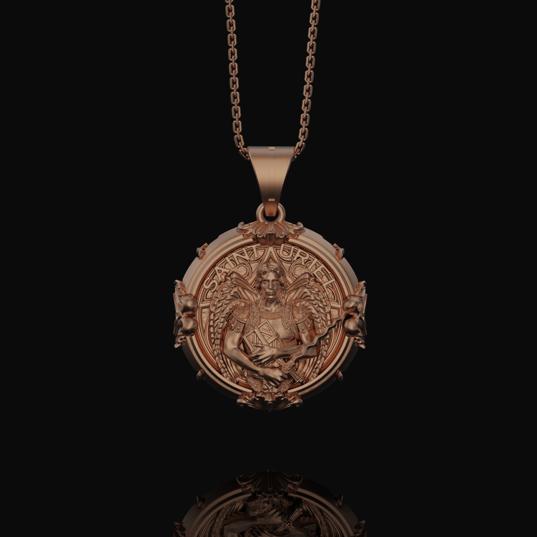 Silver Saint Uriel Pendant - Archangel Uriel Necklace, Guardian Angel Jewelry, Spiritual Christian Gift