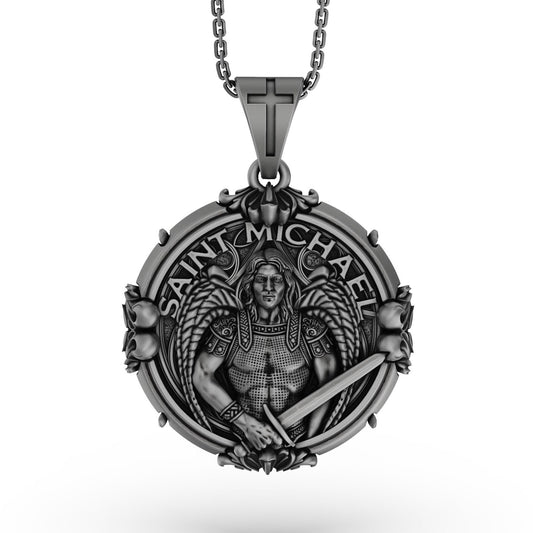 Silver Saint Michael Pendant - Archangel Michael Necklace, Protector Angel Jewelry, Christian Spiritual Gift