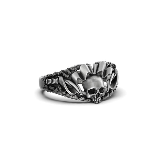 Silver Skull Gothic Ring - Biker Jewelry, Motorcyclist Gift, Edgy Skull Ring for Men