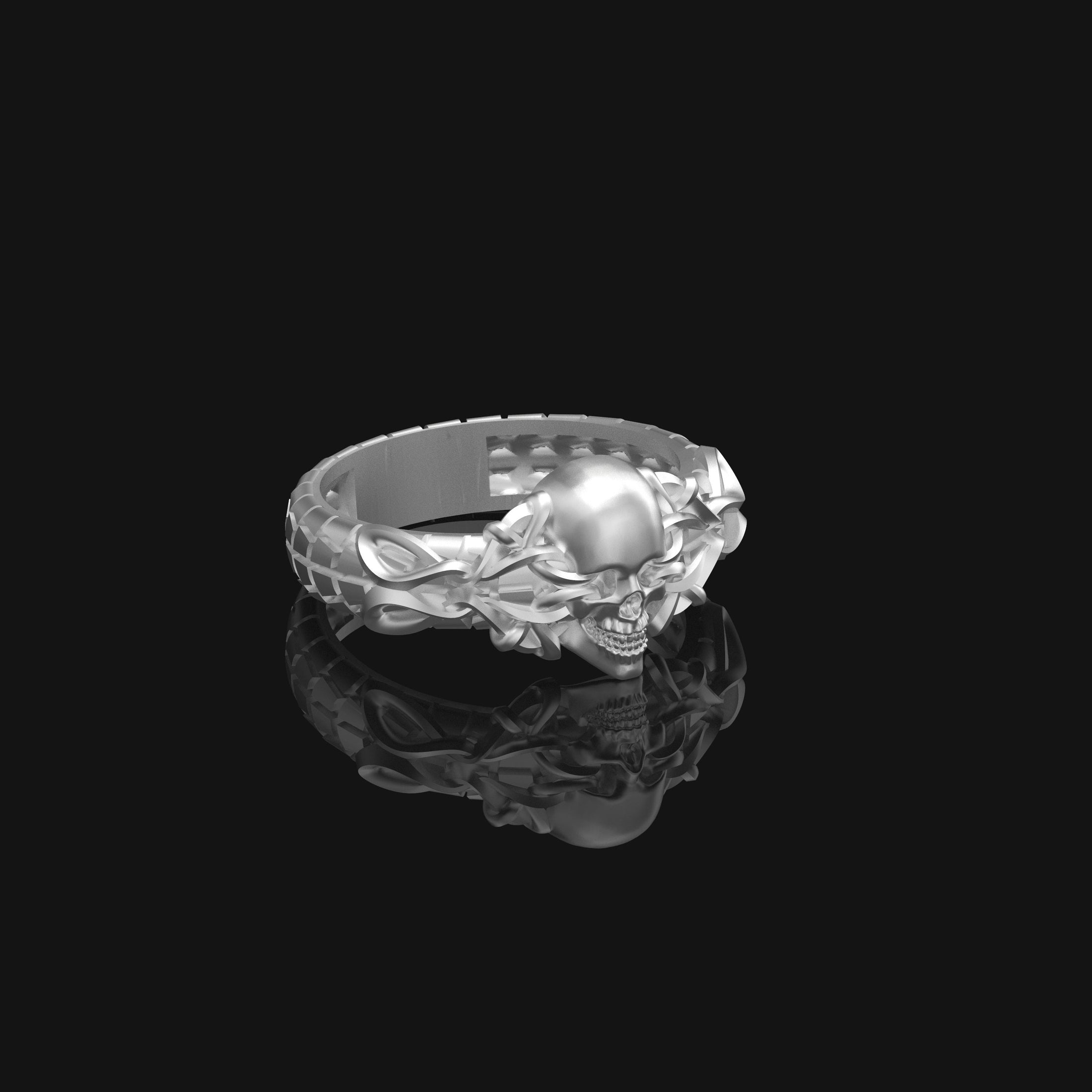Silver Skull with Vines Ring - Gothic Jewelry, Edgy Men's Ring, Unique Biker Gift