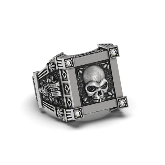 Silver Skull Ring with Swarovski Diamonds - Gothic Jewelry, Edgy Men's Ring, Unique Biker Gift
