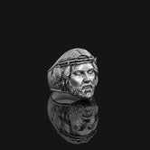 Silver Jesus Ring with Crown of Thorns - Christian Jewelry, Religious Men's Ring, Faith Symbol, Spiritual Gift