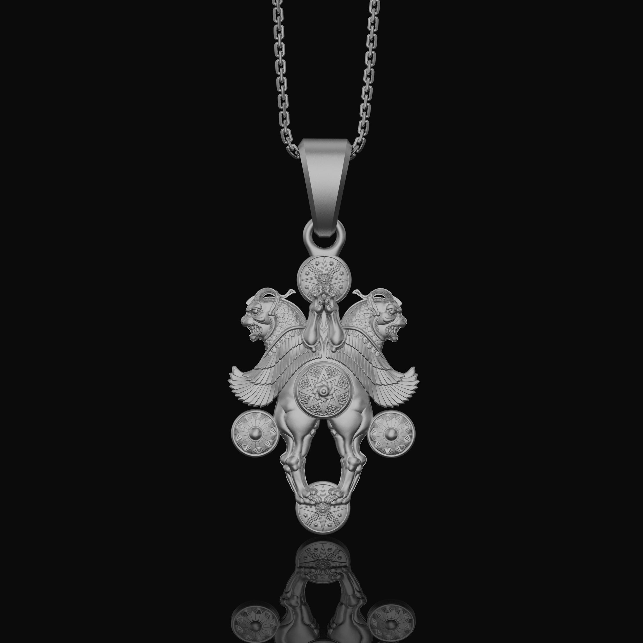 Silver Assyrian Mythical Beast Pendant - Ancient Civilization Necklace, Assyrian Lamassu Jewelry, Mythological Gift