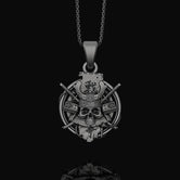 Silver Dead Samurai Skull Necklace - Shogun Skull Pendant, Japanese Warrior Jewelry, Edgy Cultural Gift