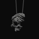 Silver Cracked Skull Pendant - Gothic Skull Necklace, Edgy Punk Jewelry, Unique Halloween Accessory