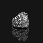 Silver Masonic Skull Ring - Engraved Freemason Jewelry, Gothic Men's Ring, Unique Masonic Gift