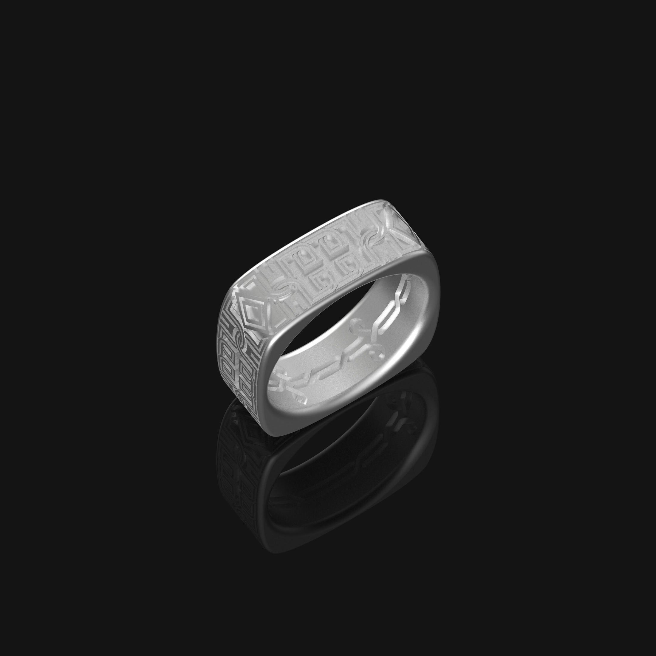 Silver Architectural Motif Band - Unique Wedding Ring, Elegant Design, Symbolic Jewelry, Perfect Bridal Gift