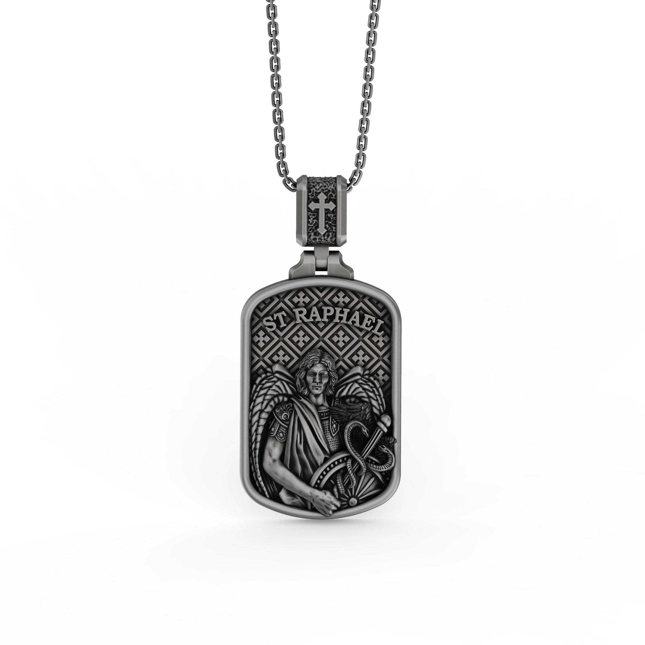 Silver Saint Raphael Pendant - Archangel Raphael Necklace, Healing Angel Jewelry, Christian Spiritual Gift