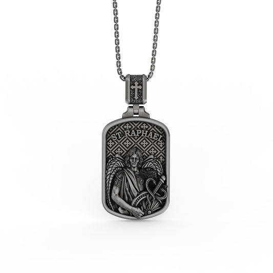 Silver Saint Raphael Pendant - Archangel Raphael Necklace, Healing Angel Jewelry, Christian Spiritual Gift