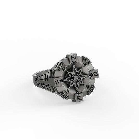 Silver Compass Ring - Adjustable Navigational Ring, Traveler's Jewelry, Explorer Gift, Directional Motif