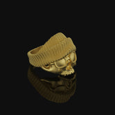 Silver Goggled Skull Ring with Beanie - Biker Skull Jewelry, Punk Gothic Ring, Unique Motorcycle Enthusiast Gift