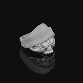 Silver Goggled Skull Ring with Beanie - Biker Skull Jewelry, Punk Gothic Ring, Unique Motorcycle Enthusiast Gift