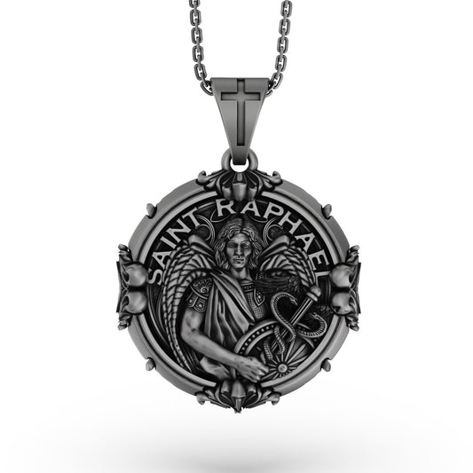 Silver Saint Raphael Pendant - Archangel Raphael Necklace, Healing Angel Jewelry, Christian Spiritual Gift