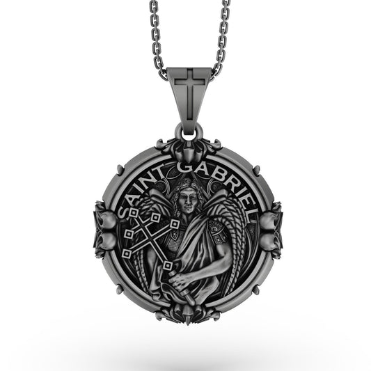 Silver Saint Gabriel Pendant - Archangel Gabriel Necklace, Messenger Angel Jewelry, Christian Spiritual Gift