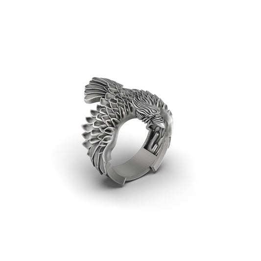 Silver Eagle Ring - Majestic Bird of Prey Jewelry, Patriotic Symbol Ring, Elegant Men's Gift