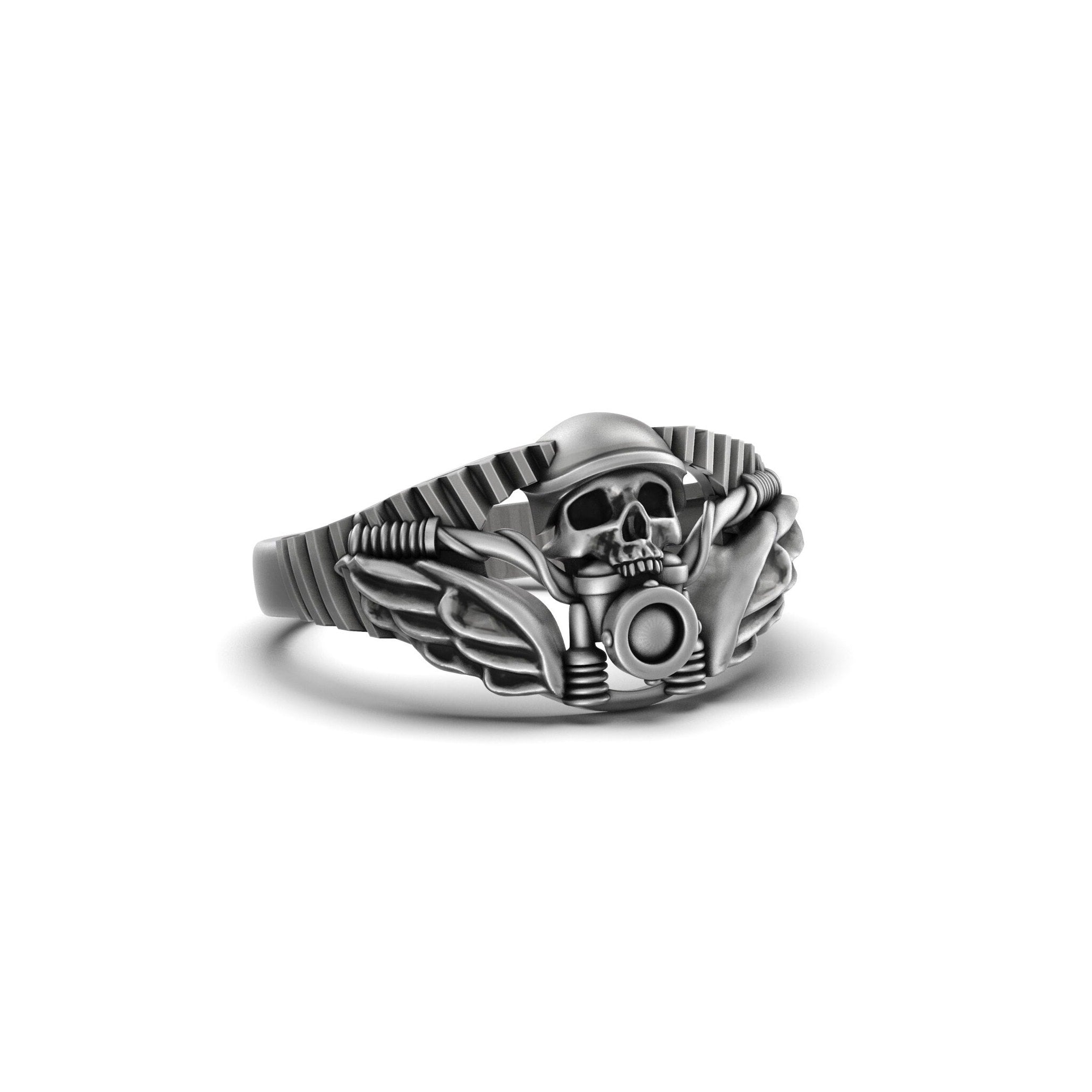 Silver Gothic Skull Ring - Edgy Biker Jewelry, Motorcyclist Gift, Bold Skull Ring for Men