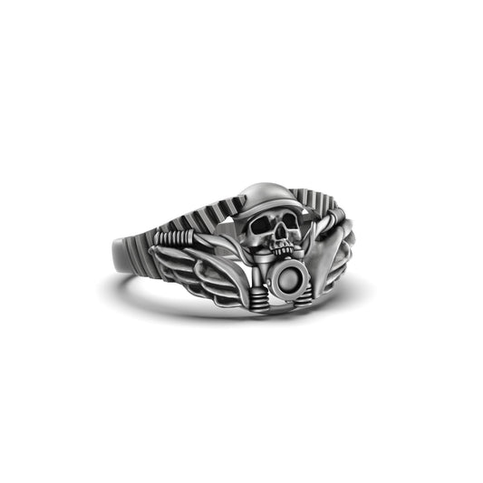 Silver Gothic Skull Ring - Edgy Biker Jewelry, Motorcyclist Gift, Bold Skull Ring for Men