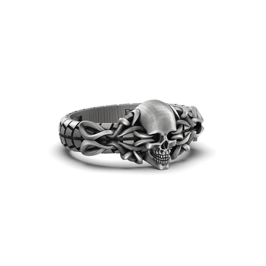 Silver Skull with Vines Ring - Gothic Jewelry, Edgy Men's Ring, Unique Biker Gift