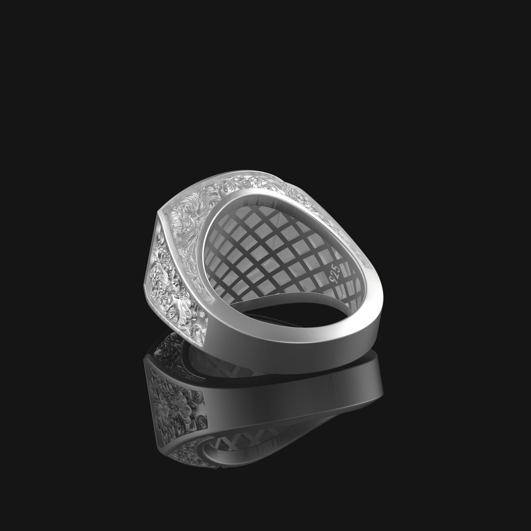 Silver Baroque Pattern Cross Ring - Christian Jewelry, Elegant Faith Symbol, Unique Religious Gift