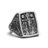 Silver Jesus INRI Cross Ring - Christian Jewelry, Elegant Faith Symbol, Unique Religious Gift
