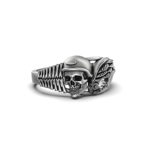 Silver Gothic Biker Skull Ring - Edgy Men's Jewelry, Unique Motorcycle Ring, Bold Biker Gift, Skull Symbol Ring
