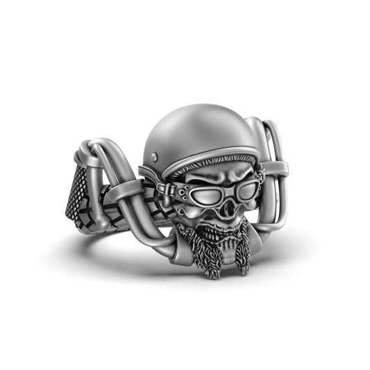 Silver Gothic Biker Skull Ring - Edgy Men's Jewelry, Unique Motorcycle Ring, Bold Biker Gift, Skull Symbol Ring