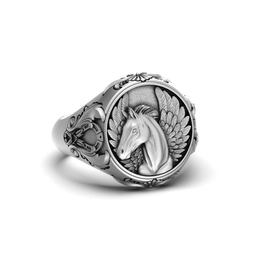 Silver Pegasus Ring - Mythical Horse Jewelry, Elegant Fantasy Ring, Unique Gift for Horse Lovers