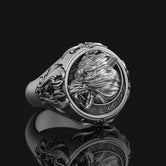 Silver Fenrir Wolf of the Moon Ring - Celtic Norse Mythology Jewelry, Unique Men's Ring, Viking Symbol Gift