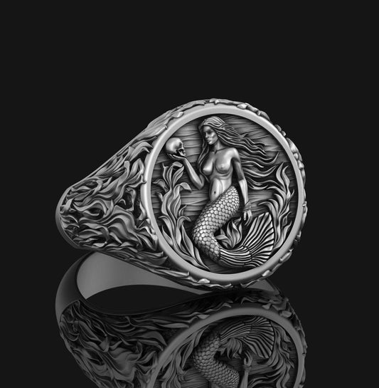 Silver Mermaid Ring - Elegant Fantasy Jewelry, Unique Ocean-Inspired Ring, Perfect Gift for Mermaid Lovers