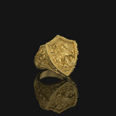 Silver Saint George Defeating Dragon Ring - Christian Jewelry, Heroic Faith Symbol, Unique Religious Gift