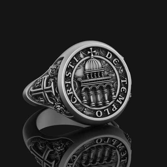 Silver Cristi de Templo Ring - Seal of the Grand Master, Knights Templar Jewelry, Christ of the Temple, Unique Religious Gift