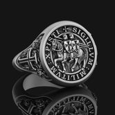 Silver Sigillum Militum Xpisti Ring - Knights Templar Seal, Christian Jewelry, Unique Historical Gift, Faith Symbol