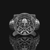 Silver Viking Ring - Axe and Helmet Jewelry, Norse Mythology, Unique Men's Ring, Warrior Symbol Gift