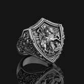 Silver Saint George Defeating Dragon Ring - Christian Jewelry, Heroic Faith Symbol, Unique Religious Gift