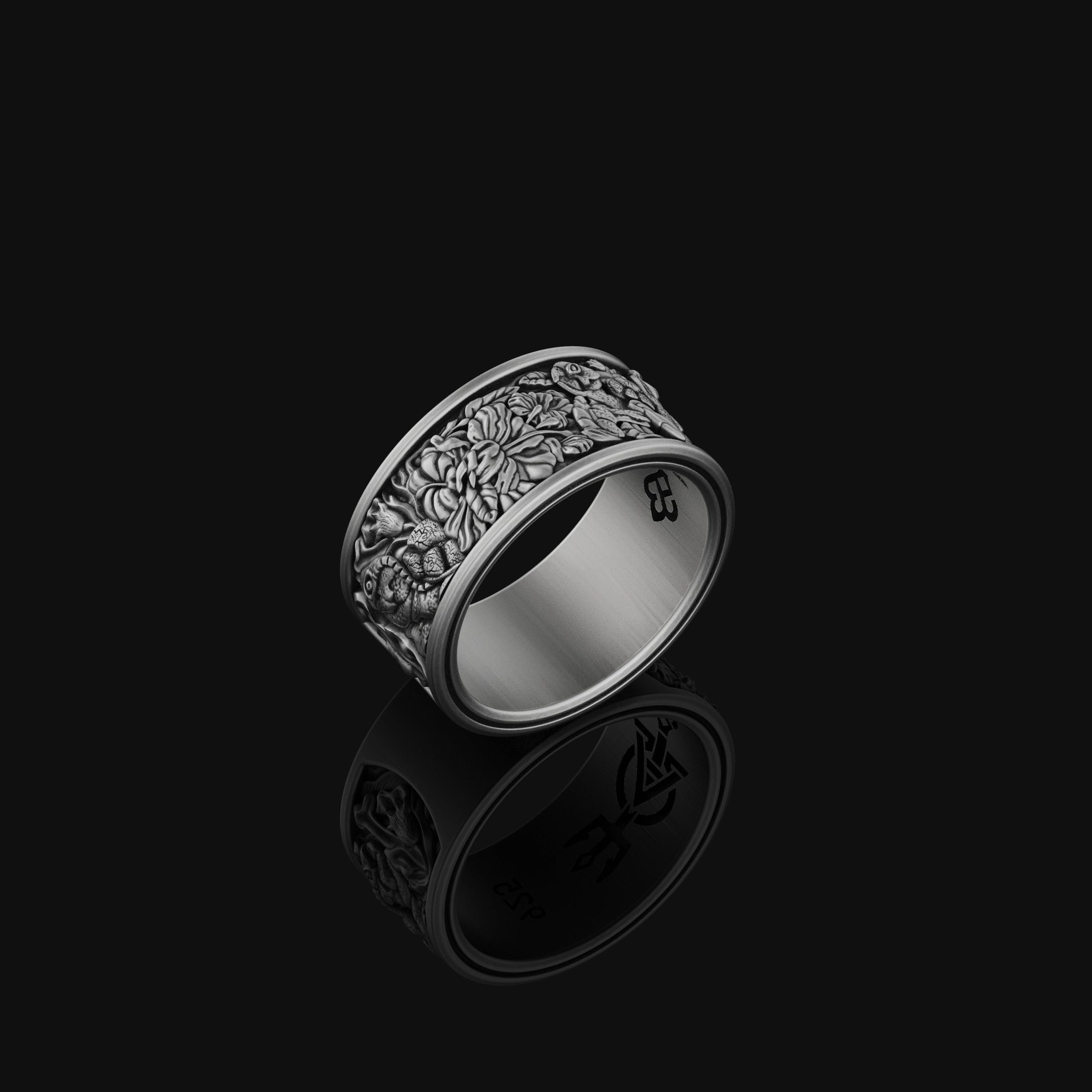 Sterling Silver Jungle Theme Band Ring - Nature-Inspired Jewelry, Unique Gift, Elegant Wildlife Ring