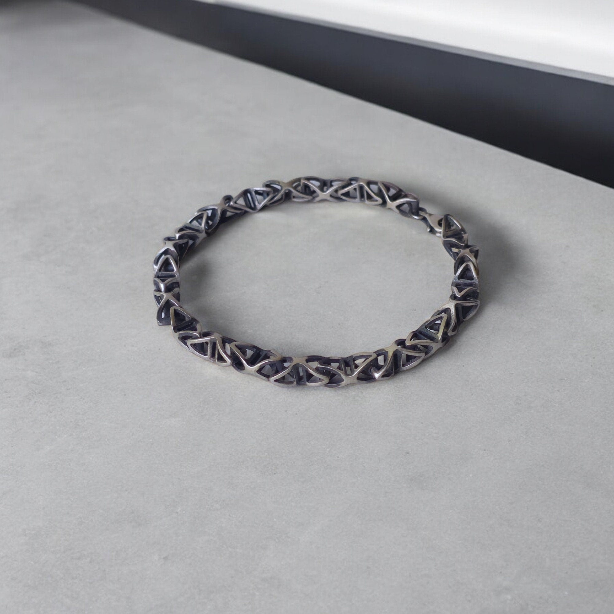 Silver Trigonal Bracelet - Men's Masculine Jewelry, Elegant Geometric Design, Unique Gift for Him