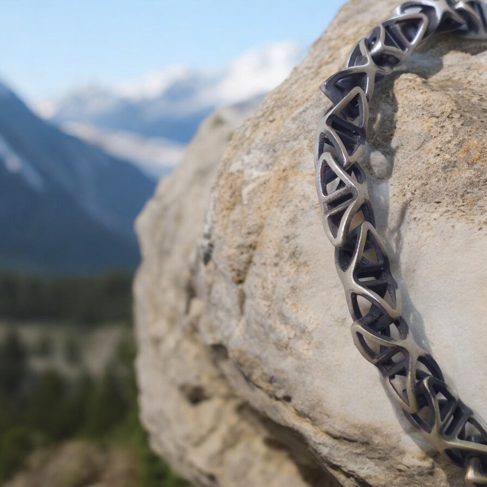 Silver Trigonal Bracelet - Men's Masculine Jewelry, Elegant Geometric Design, Unique Gift for Him