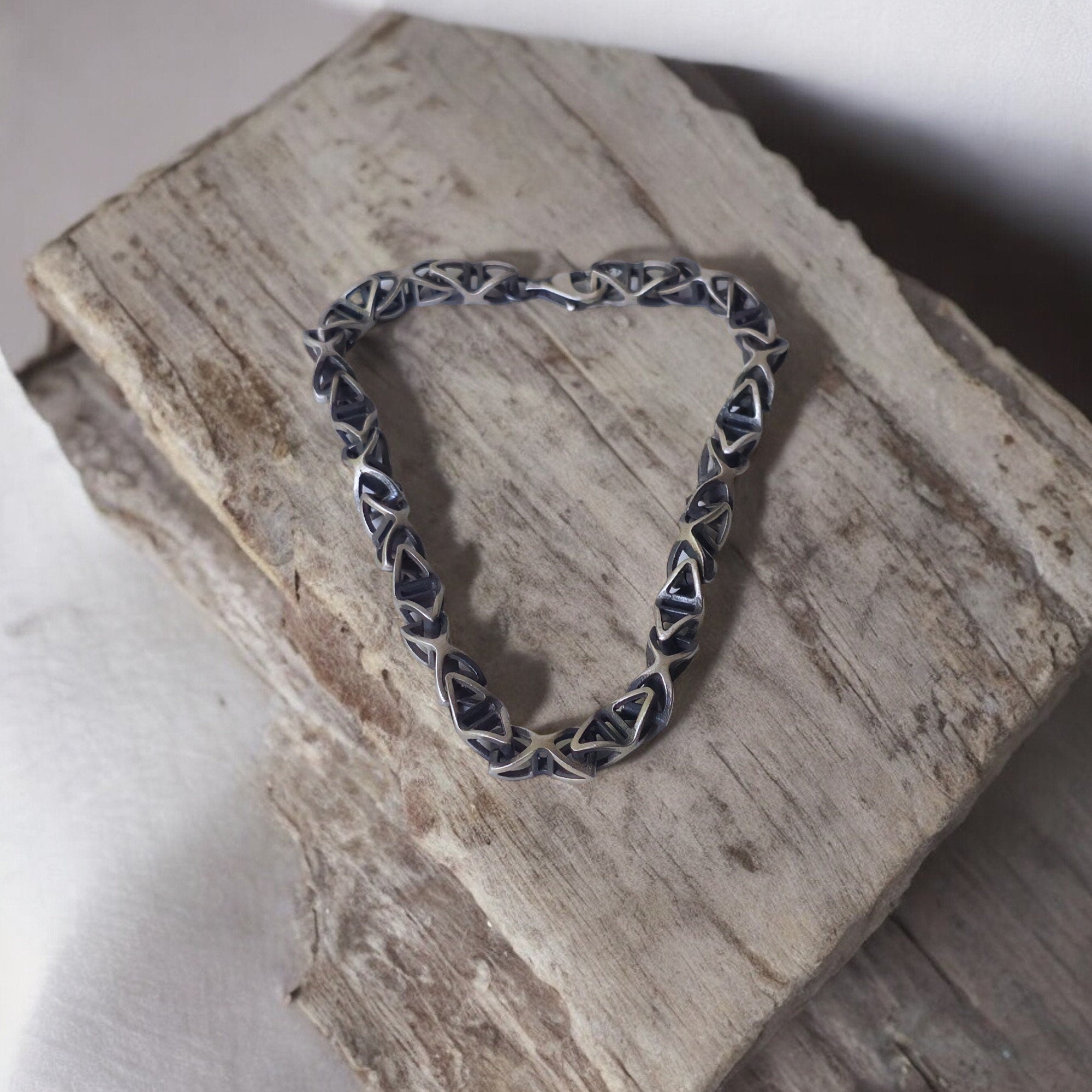 Silver Trigonal Bracelet - Men's Masculine Jewelry, Elegant Geometric Design, Unique Gift for Him