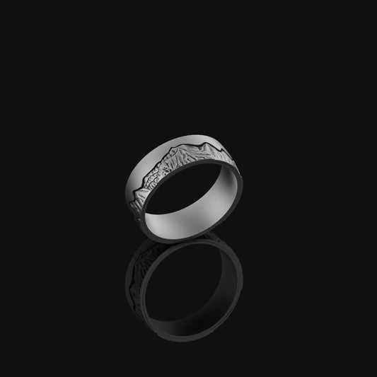 Sterling Silver Personalized 'Grand Teton' Band - Wyoming Mountain View Ring, Adolescent Jewelry Gift