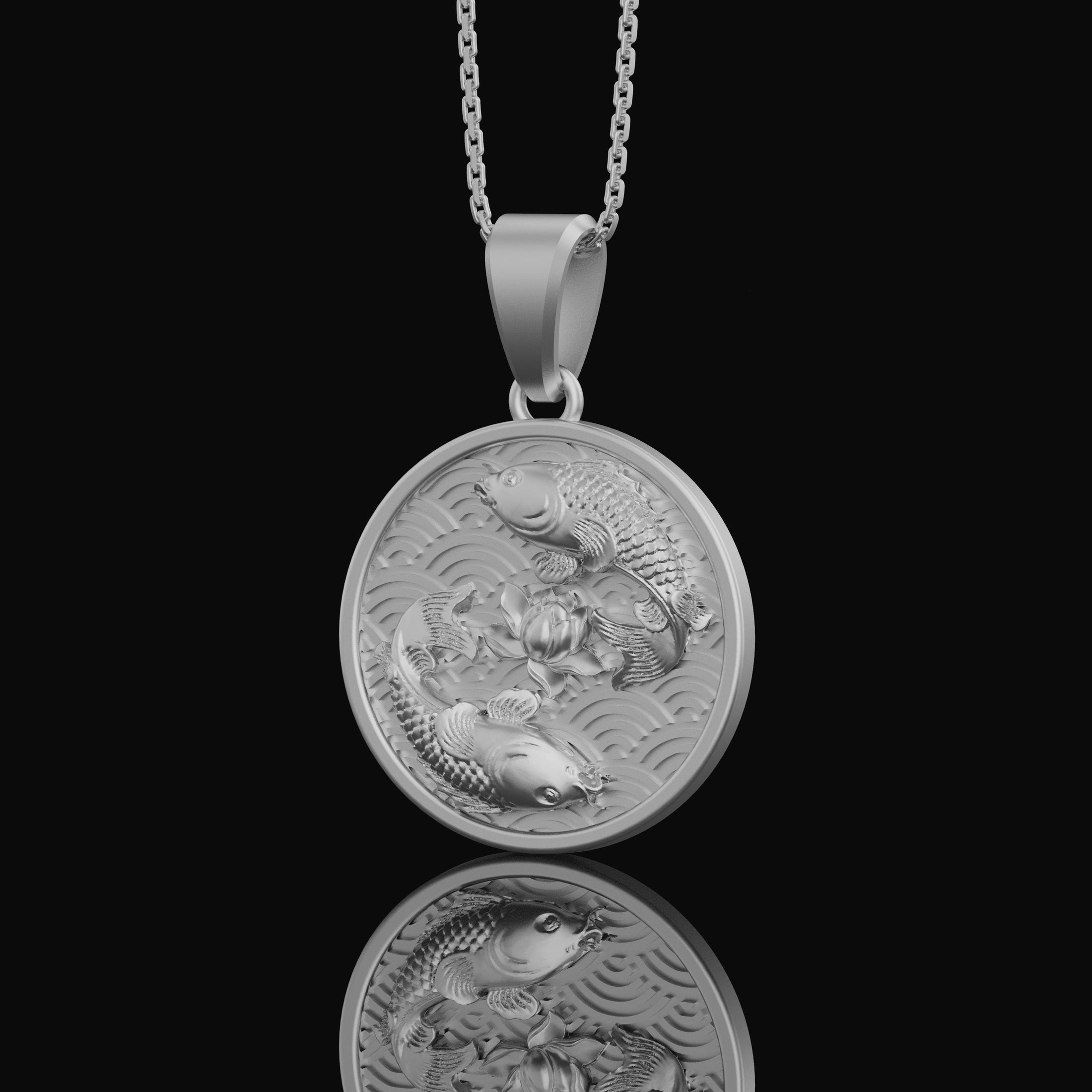 Sterling Silver Koi Fish, Yin and Yang, Lotus Necklace, Lucky Fish Necklace, Koi Jewelry, Pisces Necklace, Men's Necklace - Handmade