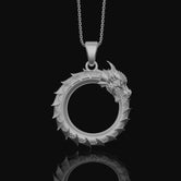 Silver Ouroboros Necklace - Dragon Jewelry, Tail-Devourer Symbol, Cosmic Eternity Birth and Death Gift