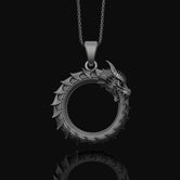 Silver Ouroboros Necklace - Dragon Jewelry, Tail-Devourer Symbol, Cosmic Eternity Birth and Death Gift