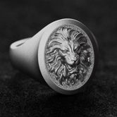 Silver Men's Angry Wild Lion Ring - Leo Signet, Bold Animal Jewelry, Unique Gift for Him