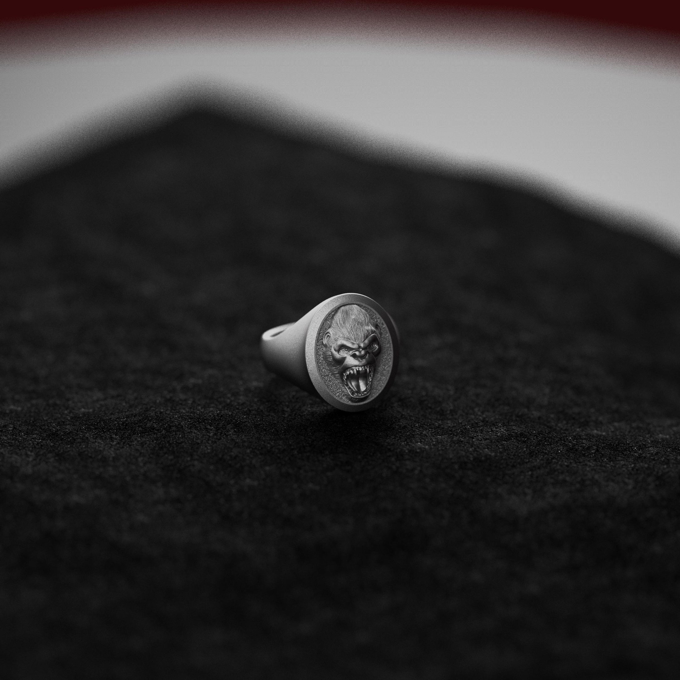 Gorilla Head Signet Ring
