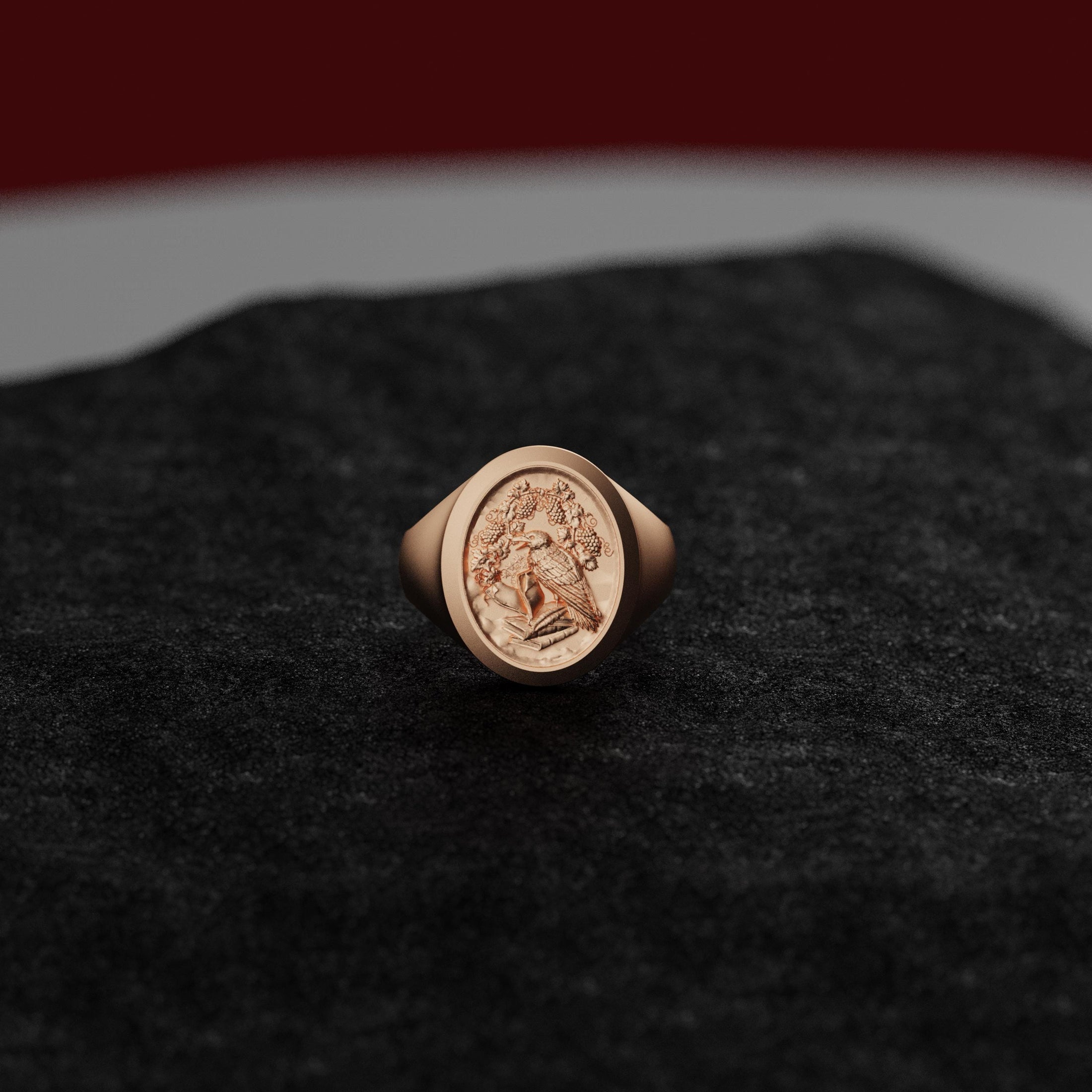 Huginn and Muninn Raven of Odin Signet Ring in Oxidized Silver, Norse Mythology Engraved Pinky Ring For Men, Viking Ring