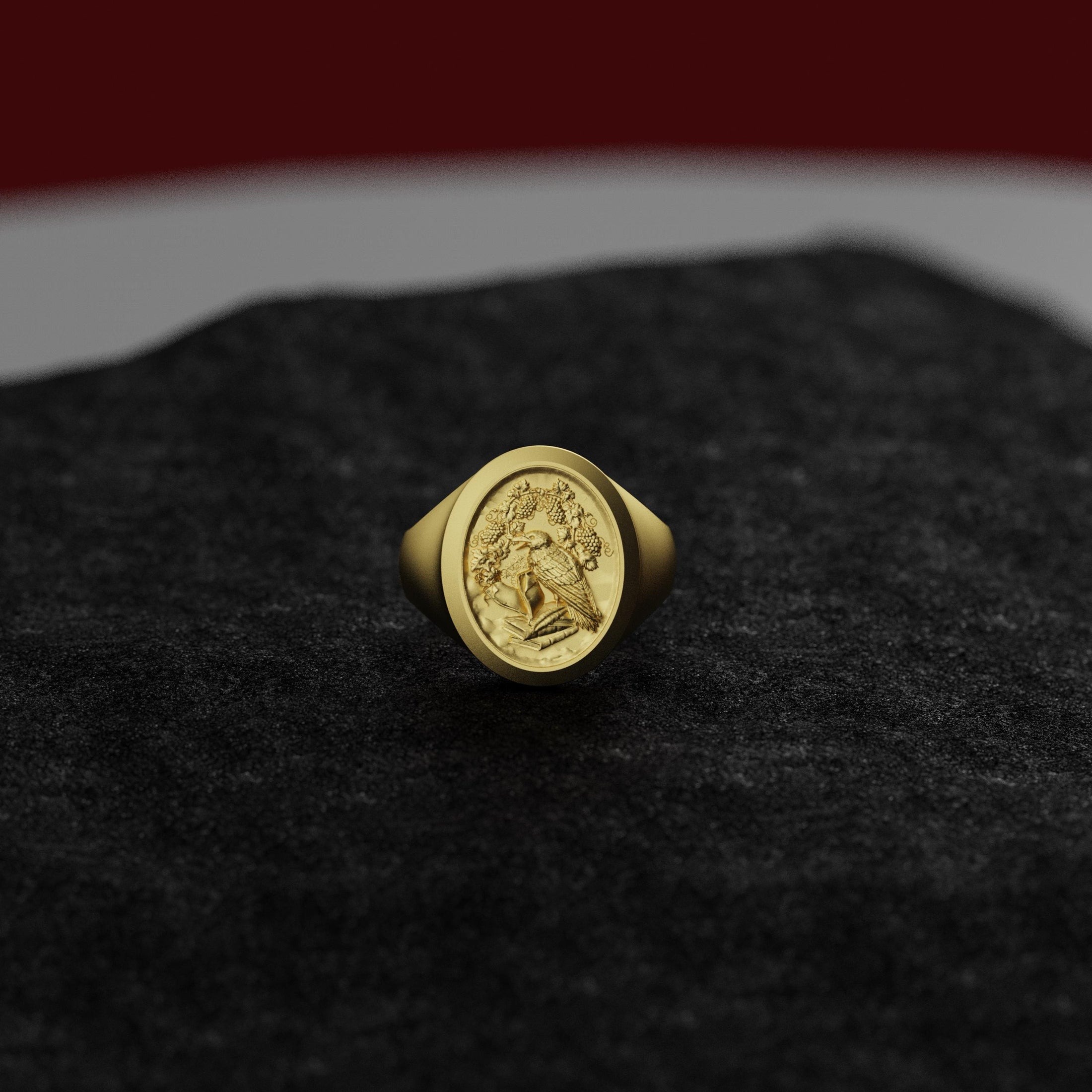 Huginn and Muninn Raven of Odin Signet Ring in Oxidized Silver, Norse Mythology Engraved Pinky Ring For Men, Viking Ring